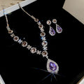 European Style Alloy Rhinestone Flower Stud Earrings And Water Drop Necklace Jewelry Set view 3