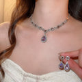 European Style Alloy Rhinestone Flower Stud Earrings And Water Drop Necklace Jewelry Set view 2