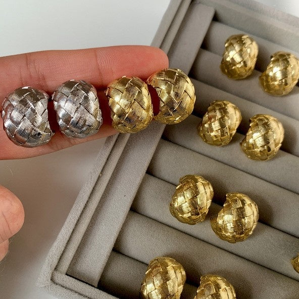 18K Gold Plated Copper Woven C-Shaped Clip-on Earrings Minimalist Light Luxury Geometric Jewelry