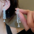 Copper Rhinestone Round Tassel Necklace And Stud Earrings Jewelry Set Old Money Elegant Style view 4