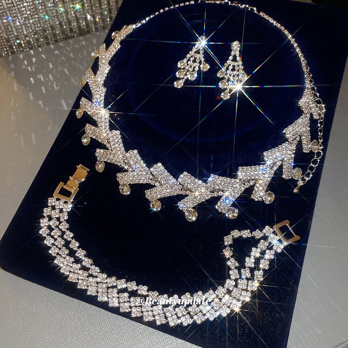 Copper Rhinestone Round Arrow Necklace And Stud Earrings Jewelry Set For Women Old Money Style