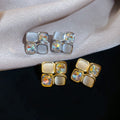 18K Gold Plated Copper Diamond Cat Eye Stud Earrings With Silver Pins For Women view 4