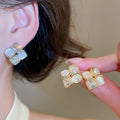 18K Gold Plated Copper Diamond Cat Eye Stud Earrings With Silver Pins For Women view 1