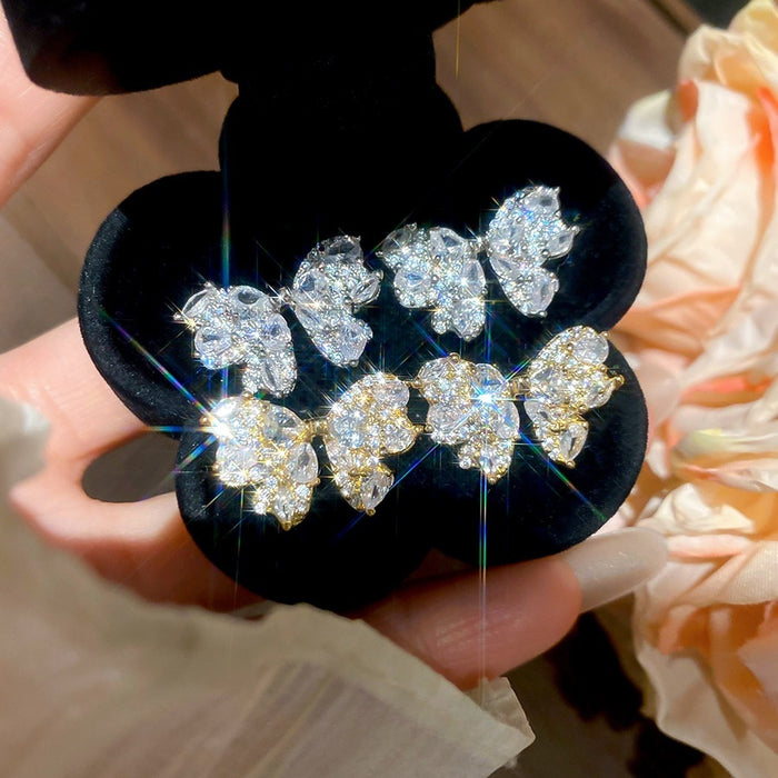 Elegant Zircon Bow Stud Earrings Copper Light Luxury Niche Style Versatile Jewelry