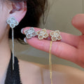 18K Gold Plated Zircon Hollow Flower Faux Pearl Clip-on Earrings Vintage Court Style view 2