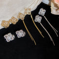 18K Gold Plated Zircon Hollow Flower Faux Pearl Clip-on Earrings Vintage Court Style view 1