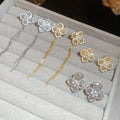 18K Gold Plated Zircon Hollow Flower Faux Pearl Clip-on Earrings Vintage Court Style view 3