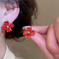 Korean Style Sparkling Zircon Flower Copper Earrings Necklace Jewelry Set For Women view 4