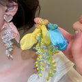 Sweet Heart Flower Artificial Crystal Tassel Drop Earrings With Silver Needle Posts view 1