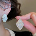 Copper Zircon Rhombus Pleated Stud Earrings For Women Light Luxury Geometric Fashion Jewelry view 3