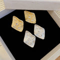Copper Zircon Rhombus Pleated Stud Earrings For Women Light Luxury Geometric Fashion Jewelry view 2