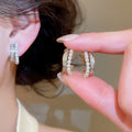 18K Gold Plated Zircon Faux Pearl Clip-on Earrings For Women, Vintage Elegant Geometric Round Jewelry view 1