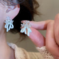 Copper Zircon Flower Bow Stud Earrings Korean Sweet Elegant Light Luxury Enamel Jewelry view 4