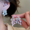 Copper Zircon Flower Bow Stud Earrings Korean Sweet Elegant Light Luxury Enamel Jewelry view 2