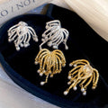 18K Gold Plated Faux Pearl Firework Tassel Geometric Clip-on Earrings For Women view 2