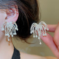 18K Gold Plated Faux Pearl Firework Tassel Geometric Clip-on Earrings For Women view 3