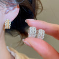 18K Gold Plated Copper Zircon Hollow Round Huggie Earrings French Vintage Geometric Style view 2