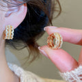 18K Gold Plated Copper Zircon Hollow Round Huggie Earrings French Vintage Geometric Style view 4