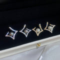 Light Luxury Rhombus Zircon Faux Pearl Stud Earrings Vintage Elegant Silver Needle Jewelry view 3