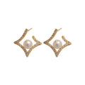 Light Luxury Rhombus Zircon Faux Pearl Stud Earrings Vintage Elegant Silver Needle Jewelry view 5