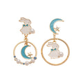 Asymmetric Moon Rabbit Faux Pearl Stud Earrings With Silver Pins, Cartoon Light Luxury Style view 5