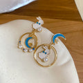 Asymmetric Moon Rabbit Faux Pearl Stud Earrings With Silver Pins, Cartoon Light Luxury Style view 4