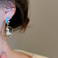 Asymmetric Moon Rabbit Faux Pearl Stud Earrings With Silver Pins, Cartoon Light Luxury Style view 3