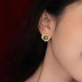 French Retro Geometric Olive Green Stud Earrings, Elegant Sparkling Banquet Style Jewelry view 3