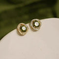 French Retro Geometric Olive Green Stud Earrings, Elegant Sparkling Banquet Style Jewelry view 1