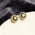 French Retro Geometric Olive Green Stud Earrings, Elegant Sparkling Banquet Style Jewelry view 2