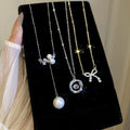 Korean Zircon Bow Faux Pearl Necklace Elegant Light Luxury Geometric Collarbone Chain view 1