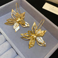 Vintage Hollow Flower Metal Hook Drop Earrings For Women, Light Luxury Niche Style view 4