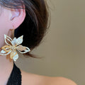 Vintage Hollow Flower Metal Hook Drop Earrings For Women, Light Luxury Niche Style view 3