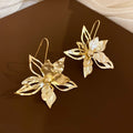 Vintage Hollow Flower Metal Hook Drop Earrings For Women, Light Luxury Niche Style view 2