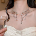 Light Luxury Iron Zircon Waterdrop Tassel Choker Necklace With Geometric Round Pendant view 3