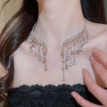 Light Luxury Iron Zircon Waterdrop Tassel Choker Necklace With Geometric Round Pendant view 1