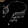 Light Luxury Iron Zircon Waterdrop Tassel Choker Necklace With Geometric Round Pendant view 4