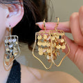 18K Gold Plated Copper Geometric Round Sequin Tassel Drop Earrings For Women view 1
