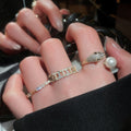 French Vintage Zircon Faux Pearl Open Ring Geometric Round Light Luxury Commuter Finger Jewelry view 1