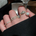 French Vintage Zircon Faux Pearl Open Ring Geometric Round Light Luxury Commuter Finger Jewelry view 3