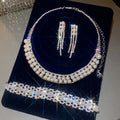Light Luxury Rhinestone Round Faux Pearl Necklace And Stud Earrings Jewelry Set For Women view 1