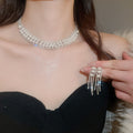 Light Luxury Rhinestone Round Faux Pearl Necklace And Stud Earrings Jewelry Set For Women view 2