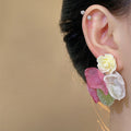 Artificial Crystal Flower Heart Stud Earrings Elegant Niche Style Silver Pin Jewelry for Women view 3