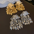 Light Luxury Geometric Wheat Leaf Tassel Iron Drop Earrings With Silver Pins view 4