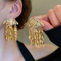 Light Luxury Geometric Wheat Leaf Tassel Iron Drop Earrings With Silver Pins view 3