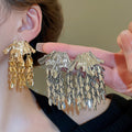 Light Luxury Geometric Wheat Leaf Tassel Iron Drop Earrings With Silver Pins view 1