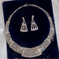 Light Luxury Copper Rhinestone Geometric Trapezoid Earring Necklace Jewelry Set For Women view 3