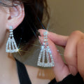 Light Luxury Copper Rhinestone Geometric Trapezoid Earring Necklace Jewelry Set For Women view 4