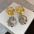 18K Gold Plated Copper Wrinkled Round Geometric Clip-on Earrings For Women view 1