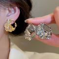 18K Gold Plated Copper Wrinkled Round Geometric Clip-on Earrings For Women view 2